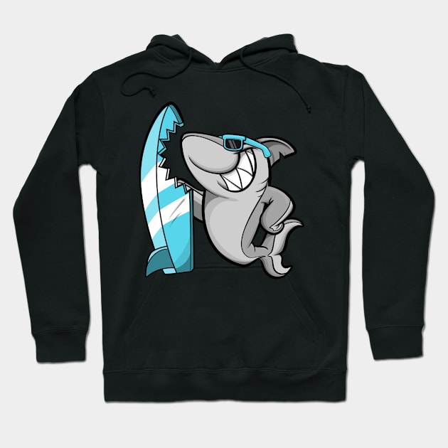 Cool Shark With Surfing Board Hoodie by OnepixArt